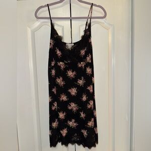 Black floral and lace slip dress
